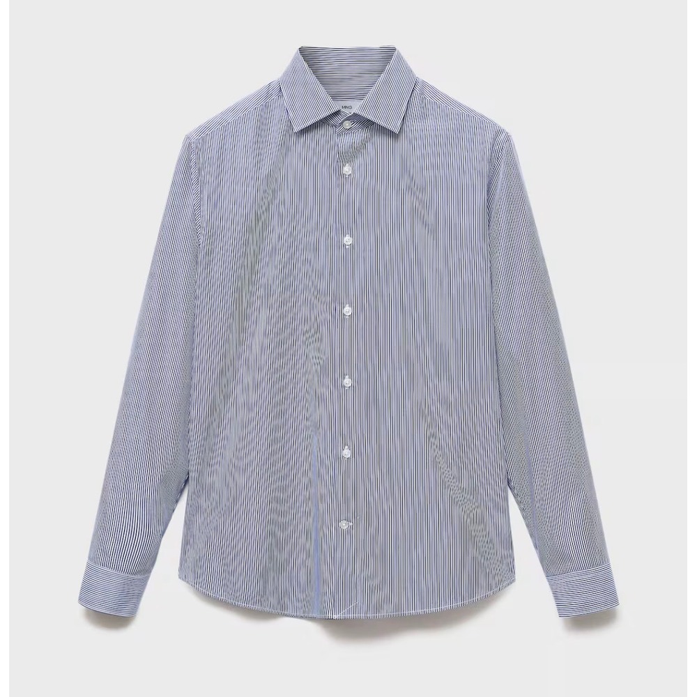 Mango Essentials MNG Mens Slim Fit Striped Button Down Shirt Blue White 17046001